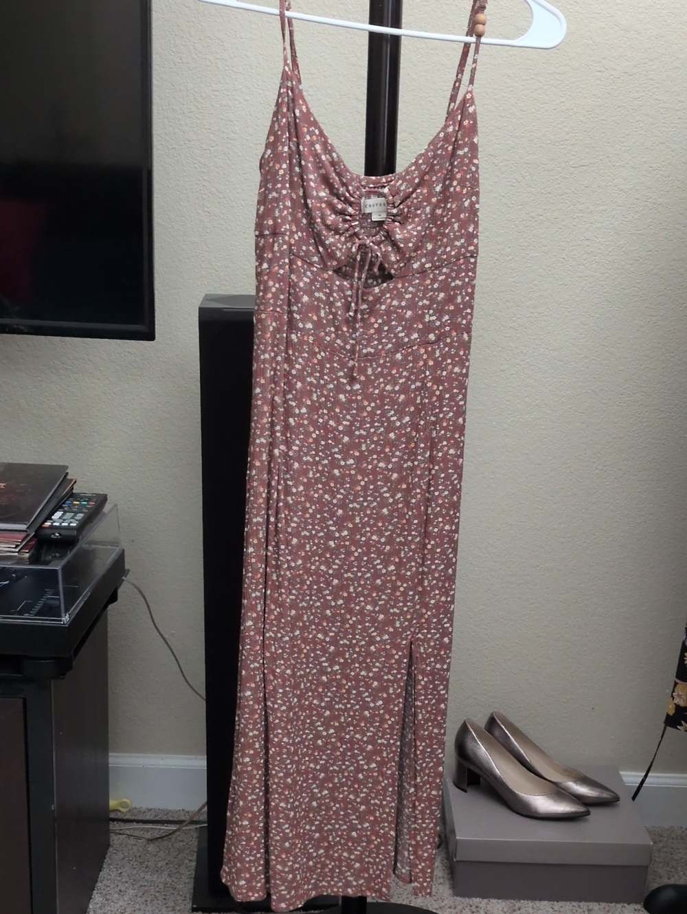Aeropostale Dusty Rose Floral Tie-Front Maxi Dress